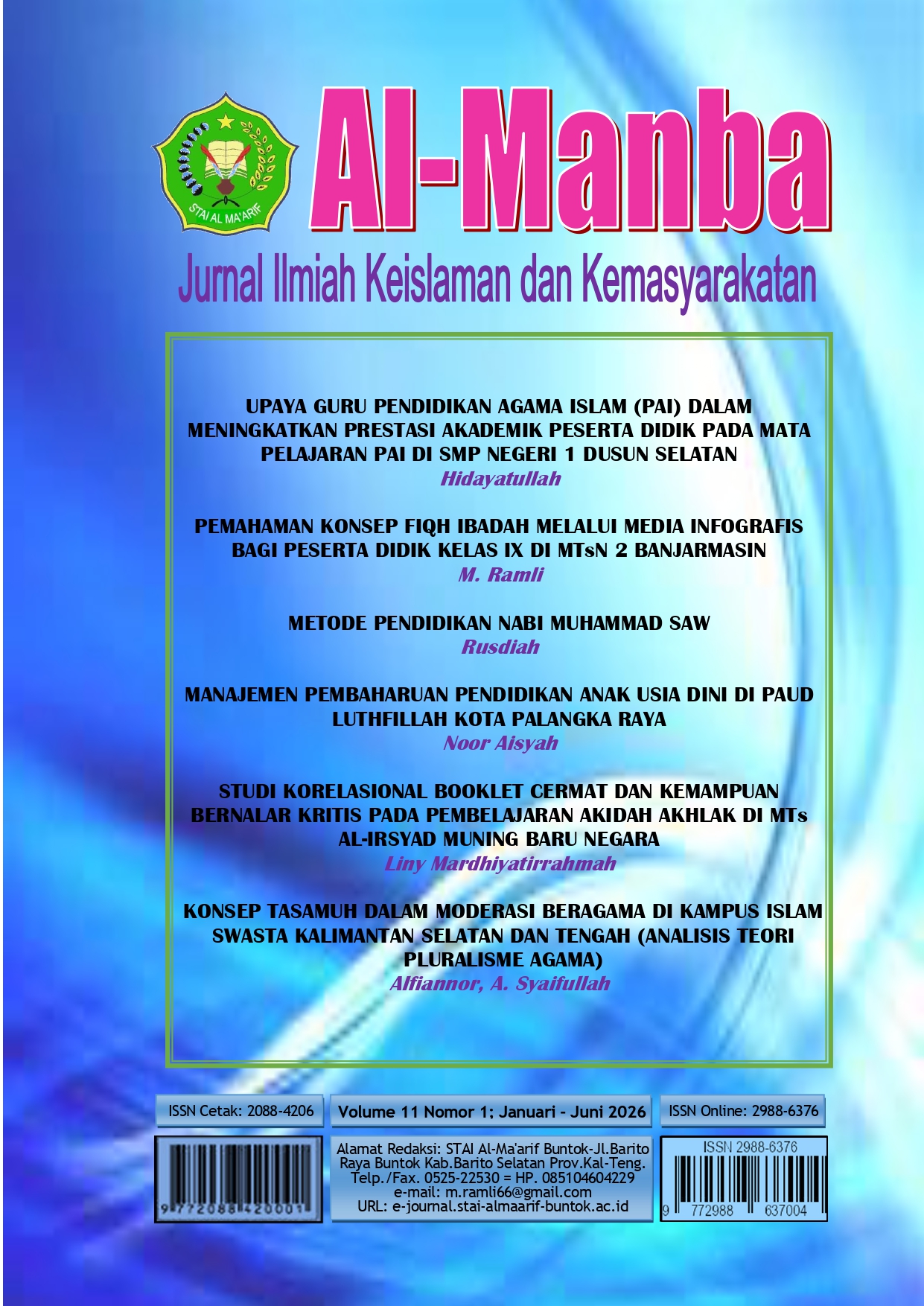					View Vol. 11 No. 1 (2026): Al Manba
				